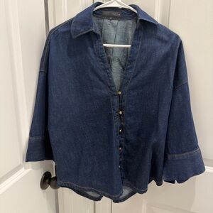Zara Dark Indigo Denim Shirt Jacket with Gold Buttons